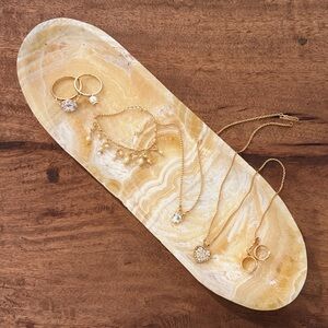 Vintage Banded Onyx Marble Tray Oval Catchall Trinket Vanity Decor
